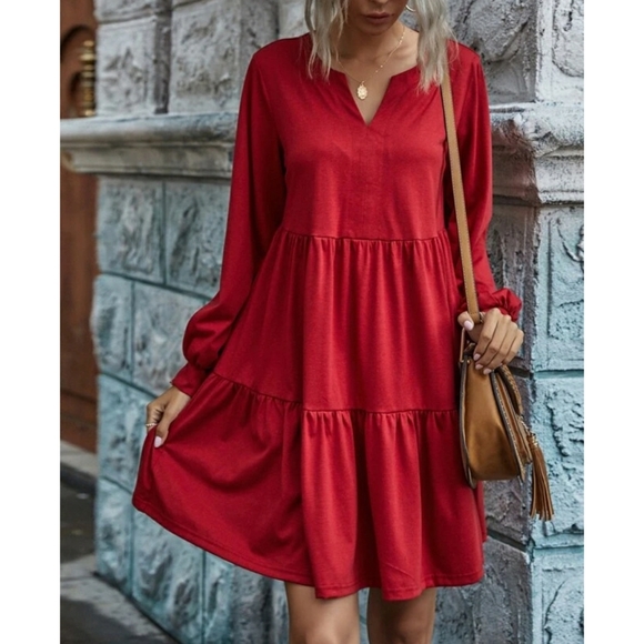 VIVA BOUTIQUE Dresses & Skirts - ❗FINAL SALE❗Red Ruffle Hem Smock Dress